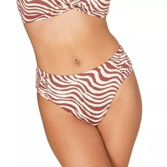 Andie Other - Andie NWT The Ruched Side Bottom Size S Bias Stripe Truffle High Waisted Beach